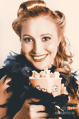 Wall Art featuring the photograph Fifties Pinup Woman Seeing Movie At Retro Cinema by Jorgo Photography