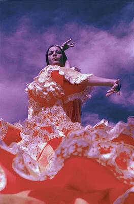 Wall Art featuring the photograph La Contrahecha Wearing A Ruffled Dress #2 by Raymundo de Larrain