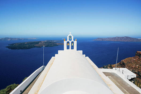 Wall Art featuring the photograph Orthodox Church In Santorini #2 by Deimagine