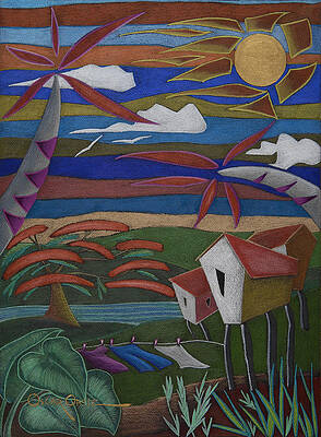 Colorful Tropical Landscape Scene Wall Art