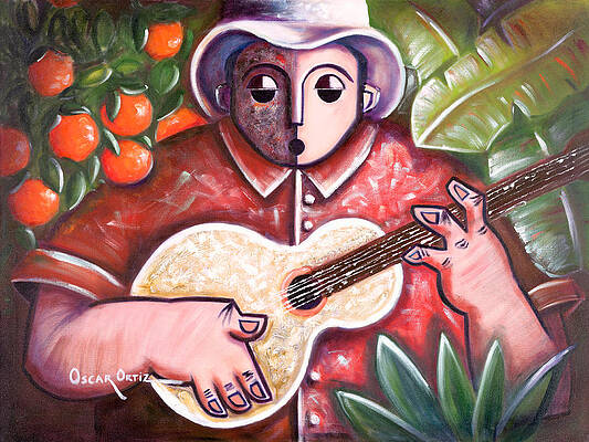 Jibaro Playing Guitar in Tropical Setting Wall Art
