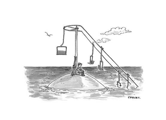 Ski Lift Over Water Drawing