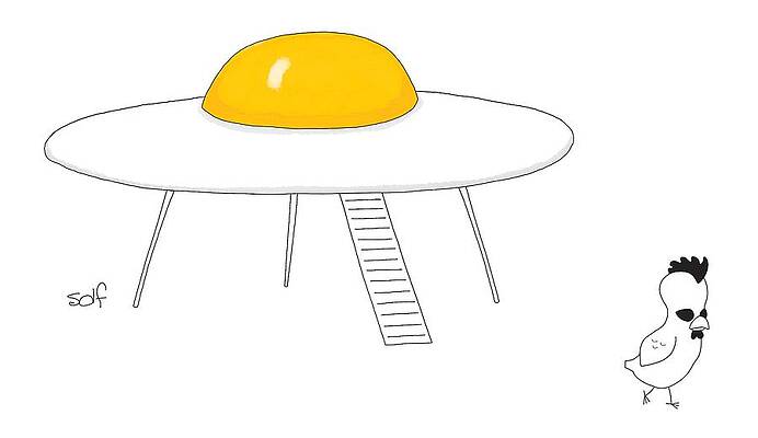 Egg Spaceship and Curious Chicken Wall Art