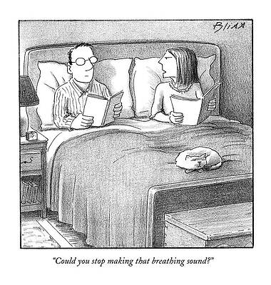 Couple Reading in Bed with a Cat Drawing