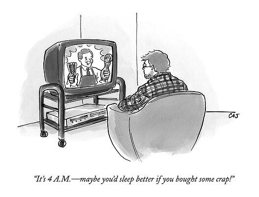 Tv Wall Art featuring the drawing It's 4 A.m. - Maybe You'd Sleep Better If by Carolita Johnson