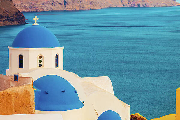Wall Art featuring the photograph Domed Church In Oia, Santorini, Greece #3 by Deimagine