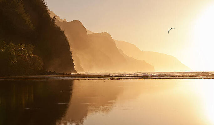 Hawaii Wall Art featuring the photograph Misty Sunset On Na Pali Coastline #3 by Steven Heap