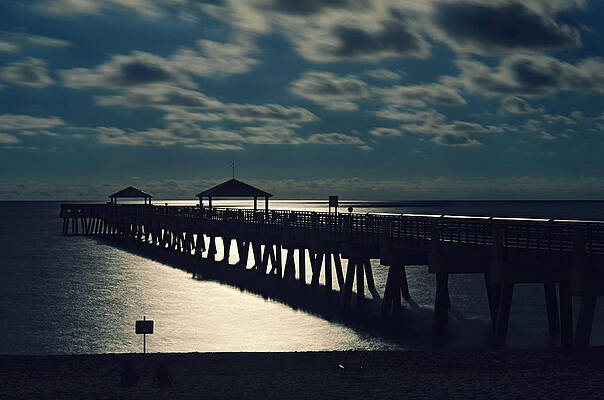 Moody Wall Art featuring the photograph Juno Pier In Moonlight by Laura Fasulo