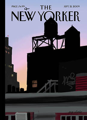 Silhouette of Water Towers at Sunset Wall Art