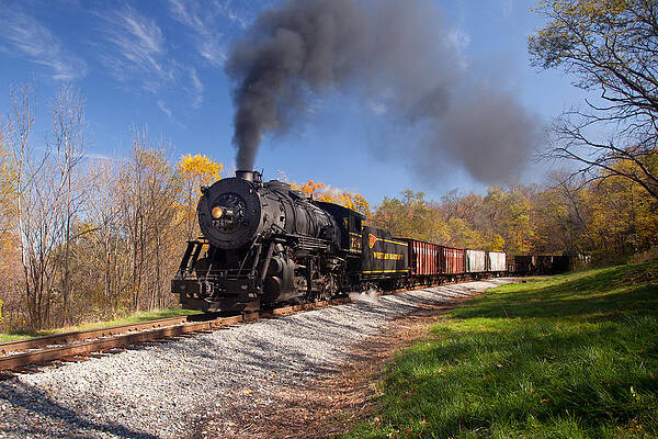 Fall Wall Art featuring the photograph WM Steam Train Powers Along Railway #3 by Steven Heap