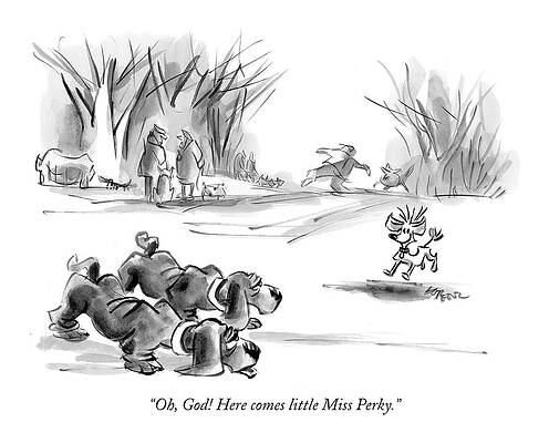 Dogs Encountering Little Miss Perky Drawing