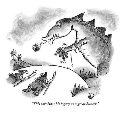 Dinosaurs Wall Art featuring the drawing This Tarnishes His Legacy As A Great Hunter by Frank Cotham