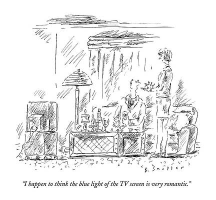 Tv Wall Art featuring the drawing I Happen To Think The Blue Light Of The Tv Screen by Barbara Smaller