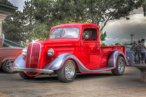 Show Wall Art featuring the photograph 37 Ford Pick Up Red by Carla E