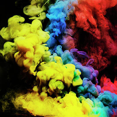 Wall Art featuring the photograph Coloured Smoke Mixing In Dark Room #4 by Henrik Sorensen