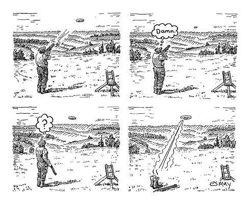 4 Wall Art featuring the drawing 4 Panels.  Man Shoots At A Grout Which Then Turns by Rob Esmay