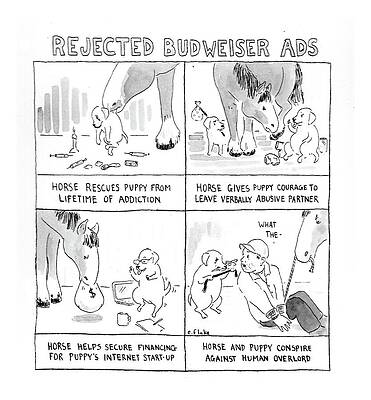 Puppy Wall Art featuring the drawing Rejected Budweiser Ads #1 by Emily Flake