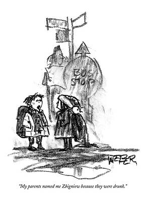 Humorous Bus Stop Cartoon Wall Art