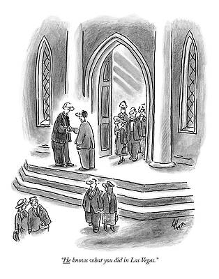 Church Wall Art featuring the drawing He Knows What You Did In Las Vegas by Frank Cotham