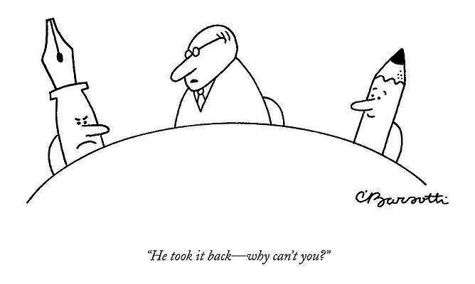Invention Drawing - He Took It Back - Why Can't You? by Charles Barsotti