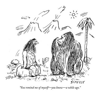 Stone Wall Art featuring the drawing You Remind Me Of Myself - You Know - A While Ago by David Sipress