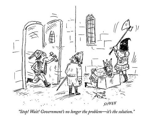 Wall Art featuring the drawing Stop! Wait! Government's No Longer The Problem - by David Sipress