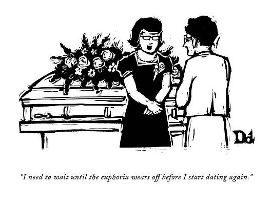 Happiness Wall Art featuring the drawing I Need To Wait Until The Euphoria Wears by Drew Dernavich