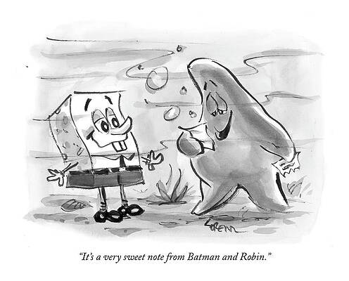 Batman Wall Art featuring the drawing It's A Very Sweet Note From Batman And Robin by Lee Lorenz