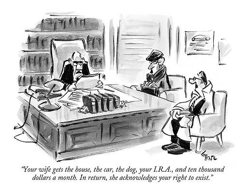 Humorous Divorce Settlement Cartoon Wall Art