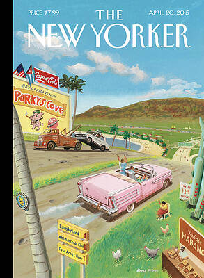 Retro Landscape with Pink Cadillac Painting