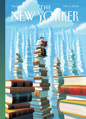 Man Reading Atop Towering Books Wall Art