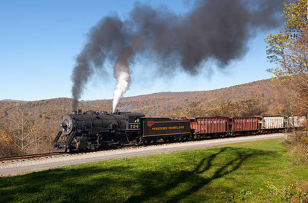 Fall Wall Art featuring the photograph WM Steam Train Powers Along Railway #7 by Steven Heap