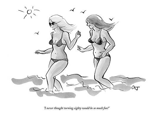 Elderly Women Enjoying the Beach Drawing