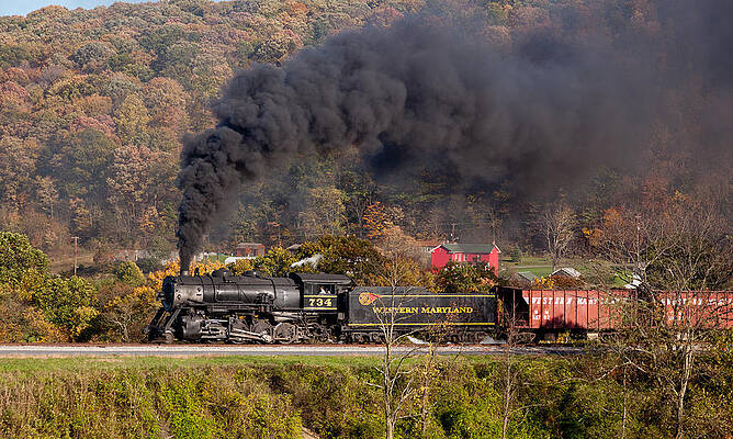 Fall Wall Art featuring the photograph WM Steam Train Powers Along Railway #8 by Steven Heap