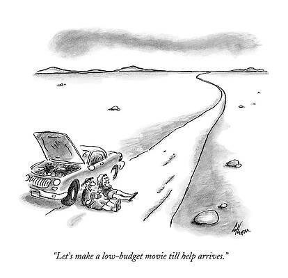 Movie Wall Art featuring the drawing Let's Make A Low-budget Movie Till Help Arrives by Frank Cotham