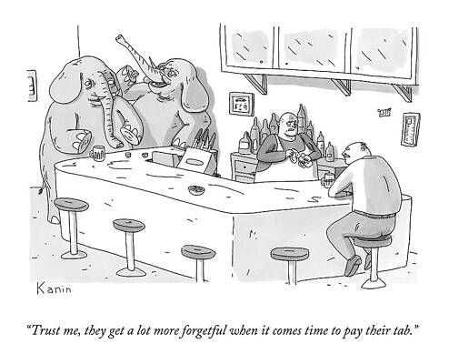 Memory Drawing - A Bartender Speaks To A Man Sitting In A Bar by Zachary Kanin