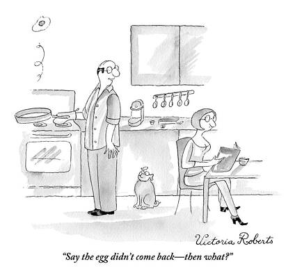 Cooking Drawing - A Befuddled Woman Is Reading A Cookbook by Victoria Roberts