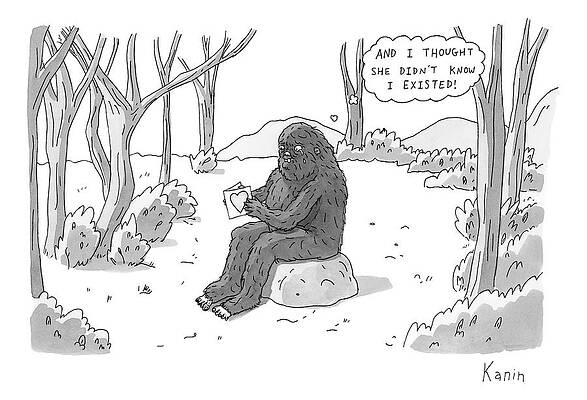 Valentine Drawing - A Big Foot Type Creature Reads A Valentine Card by Zachary Kanin
