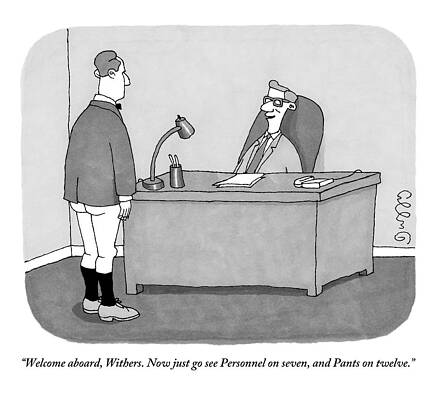 Naked Drawing - A Boss Behind A Desk Is Addressing A Newly Hired by J.C.  Duffy