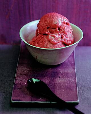 Raspberry Sorbet in a Ceramic Bowl Photograph