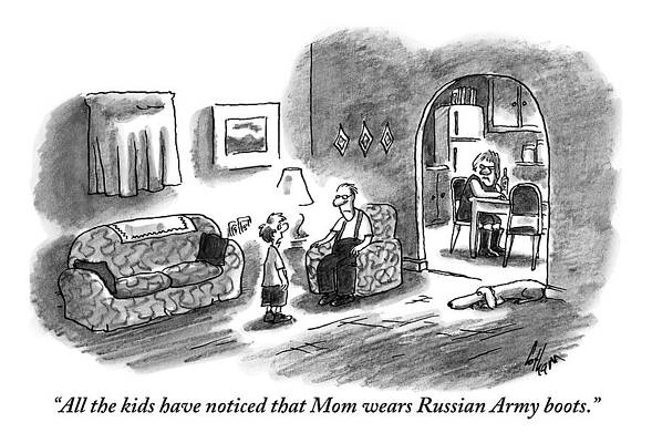 Russia Drawing - A Boy Talks To His Father In The Living Room by Frank Cotham