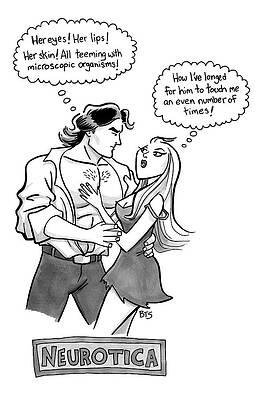 Romance Wall Art featuring the drawing A Buff Man Holds A Woman In His Arms by Benjamin Schwartz