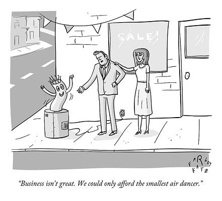 Wind Drawing - A Business Man Points To A Small Inflatable Wind by Farley Katz