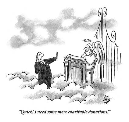 Heaven Wall Art featuring the drawing A Business Man Standing In Heaven by Frank Cotham