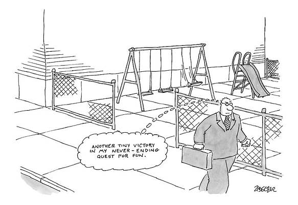 Swing Wall Art featuring the drawing A Businessman Walks Away From A Playground by Jack Ziegler