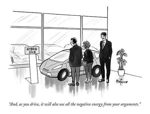 Drive Wall Art featuring the drawing A Car Salesman Talks To A Couple In A Showroom by Kaamran Hafeez