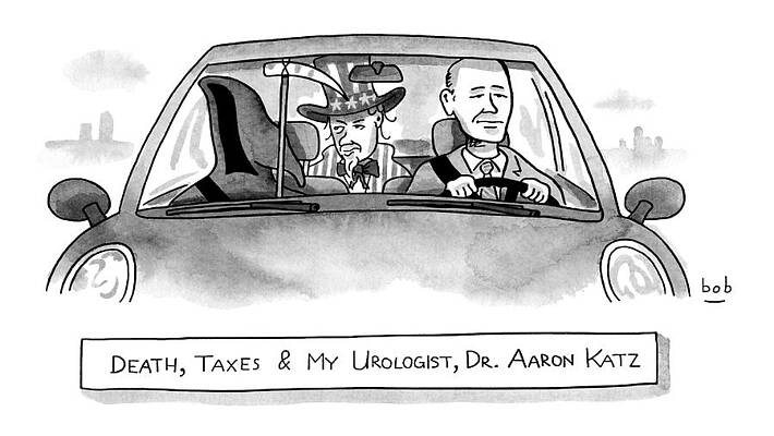 Saying Wall Art featuring the drawing A Car With The Grim Reaper by Bob Eckstein