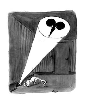 Batman Wall Art featuring the drawing A Cat Waits By A Mousehole That Shines by Lee Lorenz
