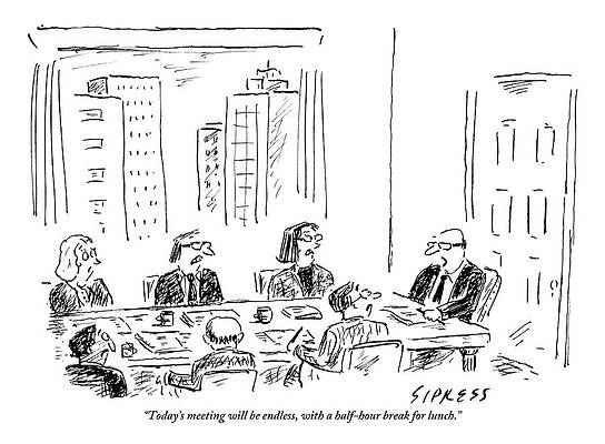 Wall Art featuring the drawing A Ceo Talks To His Board During A Board Meeting by David Sipress