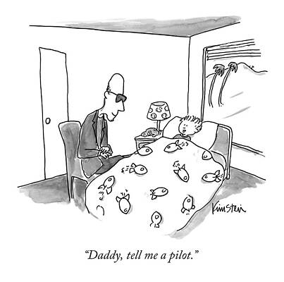 Hollywood Wall Art featuring the drawing A Child Gets Tucked In By Her Bald by Ken Krimstein